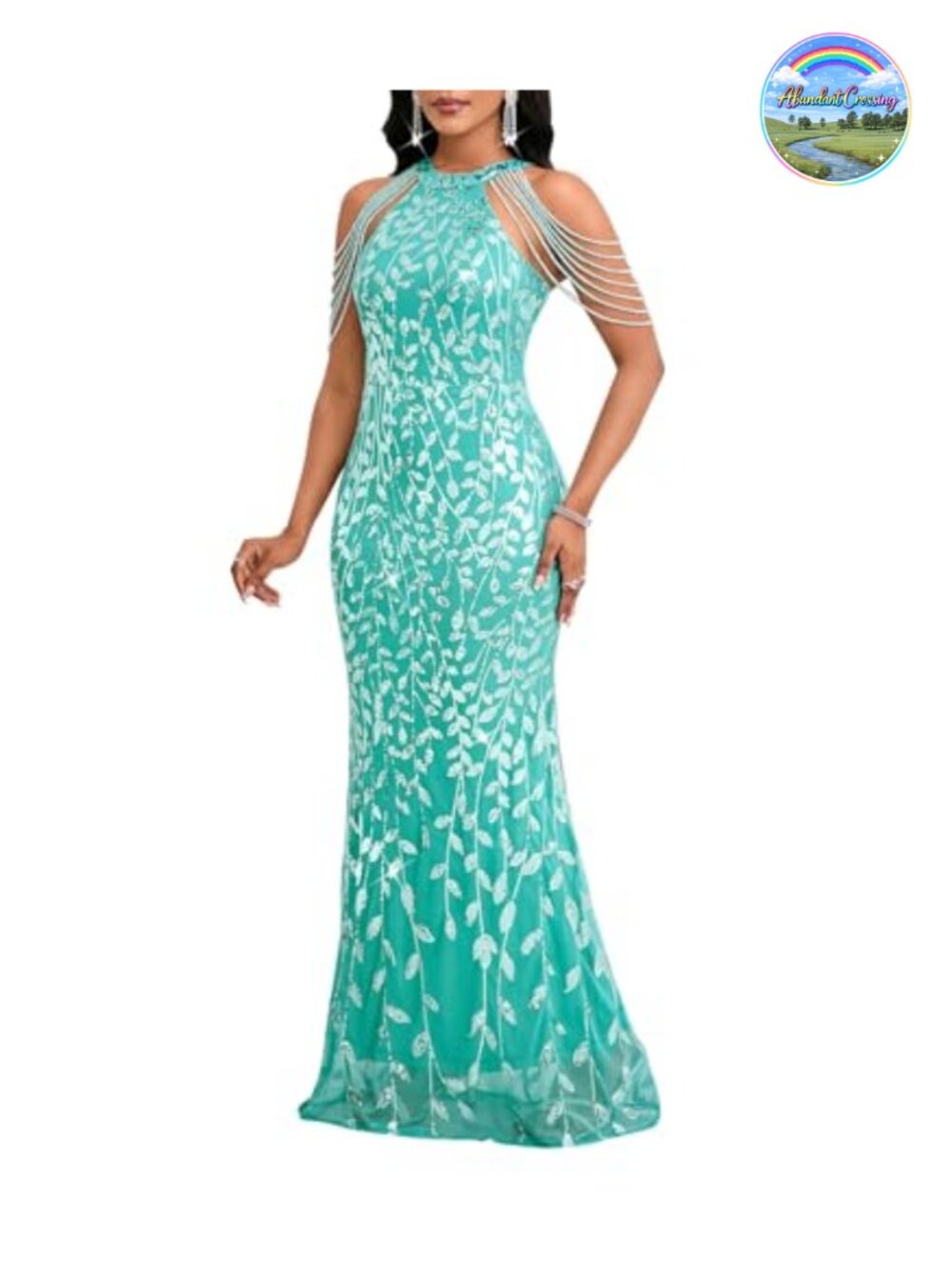 Sequin Halter Mermaid Formal Maxi Dress Evening Gown